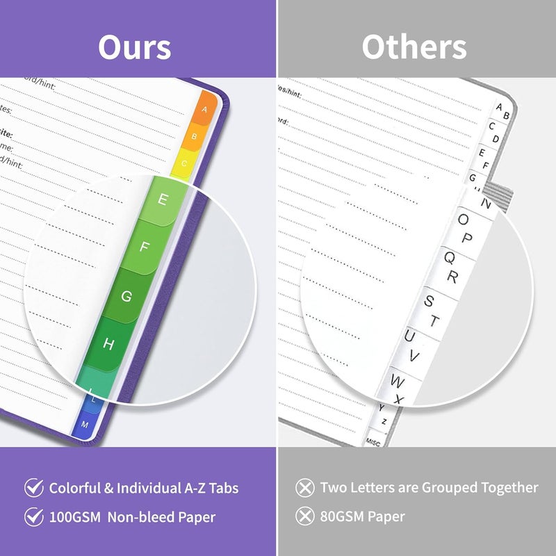 Blugool Password Book with Alphabetical Tabs, Password Keeper Book for Seniors, Individual & Colorful Tabs, Spiral Hardcover Password Notebook for Website Logins, 5.7" x 7.7", Purple - Image 2